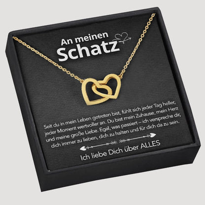 An meinen Schatz – Doppelherz Gravur in 14k Weißgold / 18k Gelbgold Veredelung