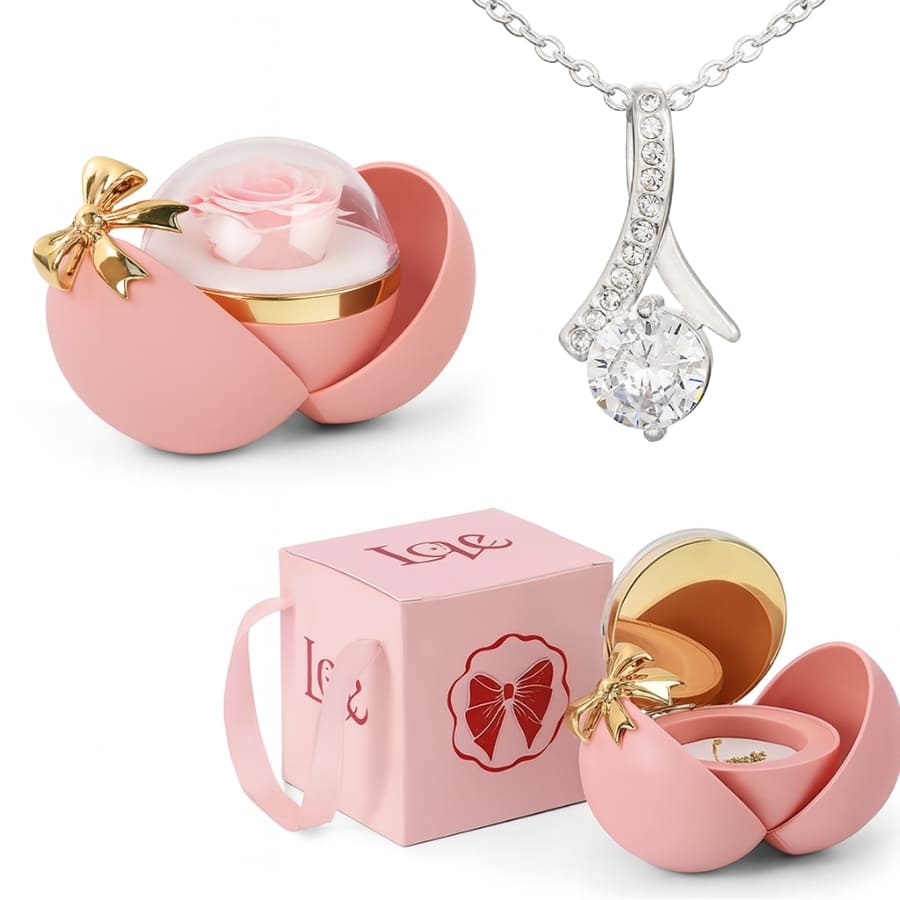 Ewige Rose in Kugelbox - Zirkonia Halskette