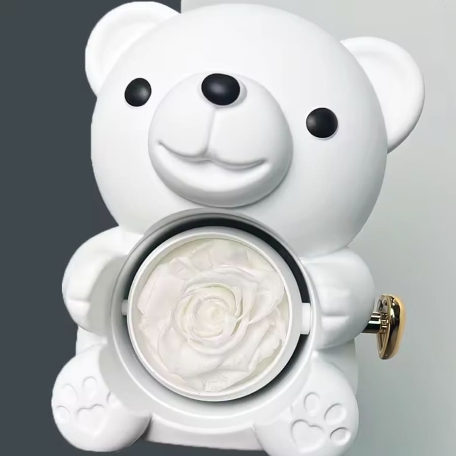Ewige Teddy Rosenbox mit edlem Herzschmuck