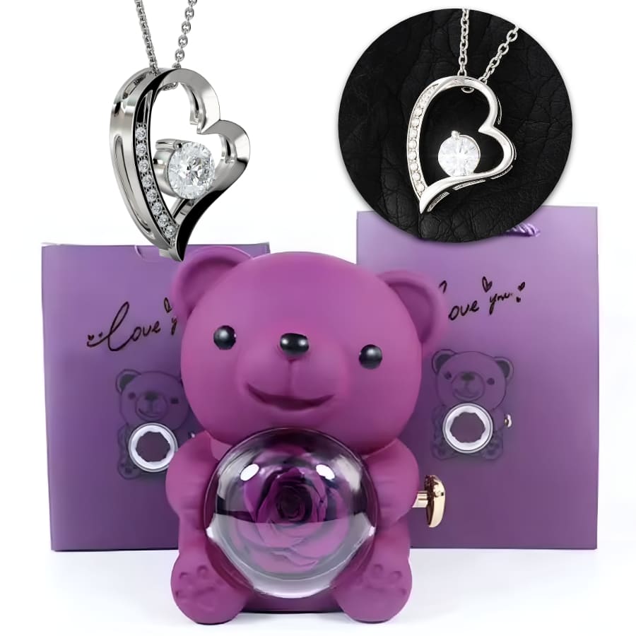 Ewige Teddy Rosenbox mit edlem Herzschmuck