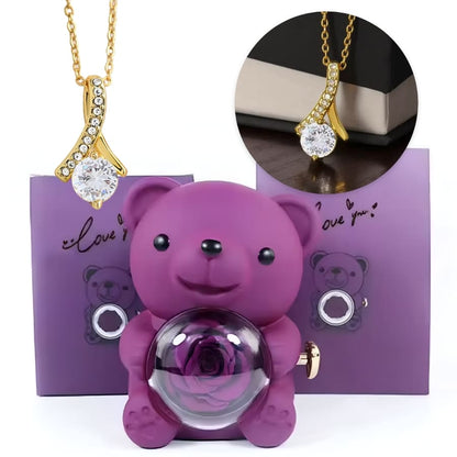 Ewige Teddy Rosenbox mit edler Band-Halskette