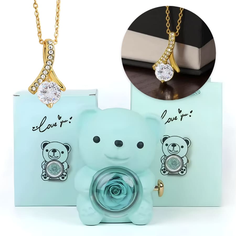 Ewige Teddy Rosenbox mit edler Band-Halskette