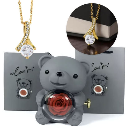 Ewige Teddy Rosenbox mit edler Band-Halskette