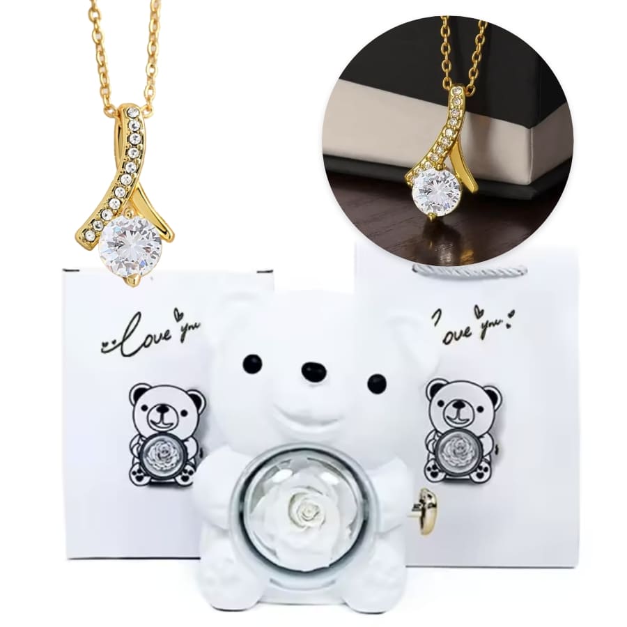 Ewige Teddy Rosenbox mit edler Band-Halskette