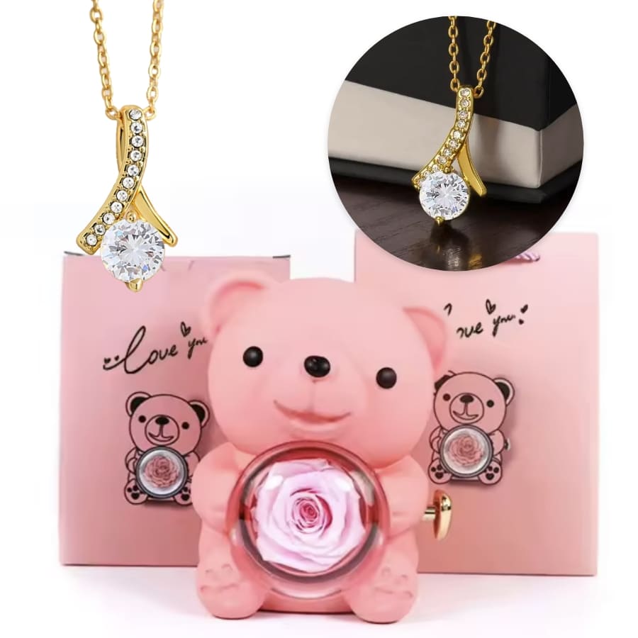 Ewige Teddy Rosenbox mit edler Band-Halskette