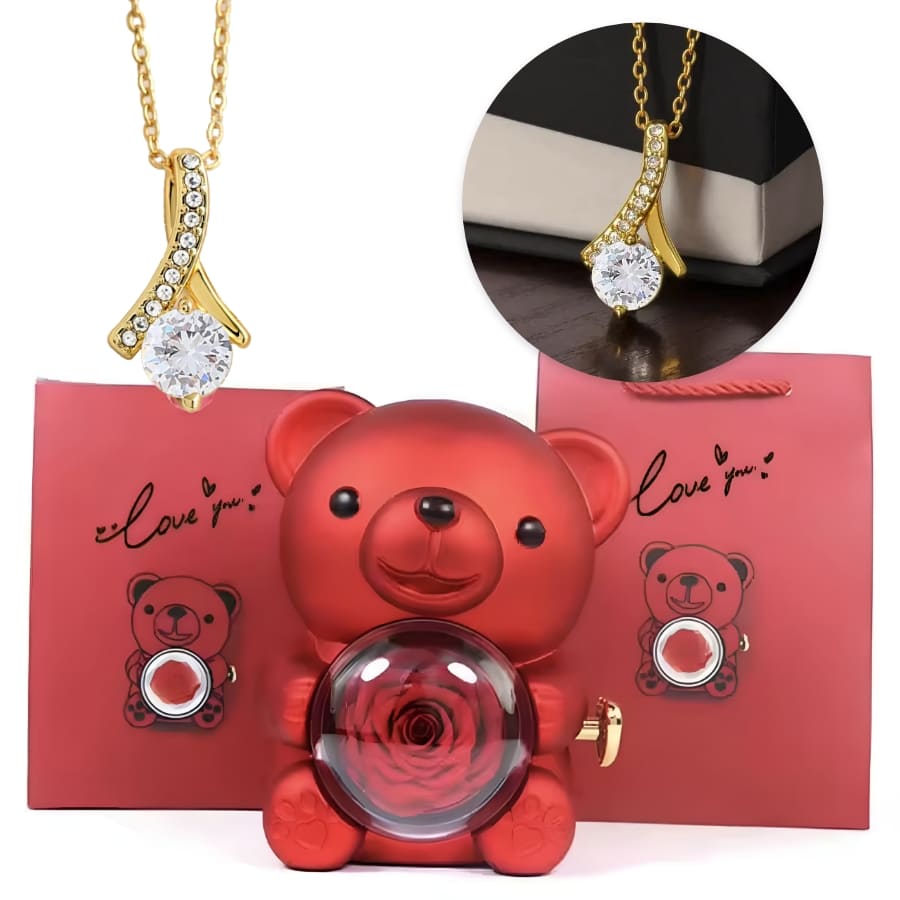 Ewige Teddy Rosenbox mit edler Band-Halskette
