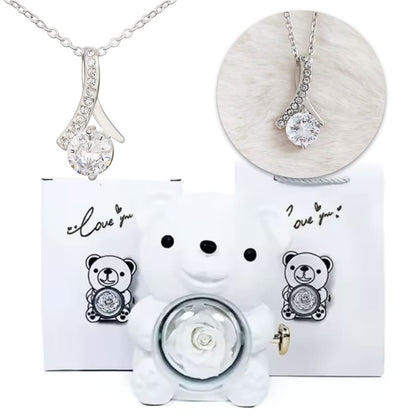 Ewige Teddy Rosenbox mit edler Band-Halskette