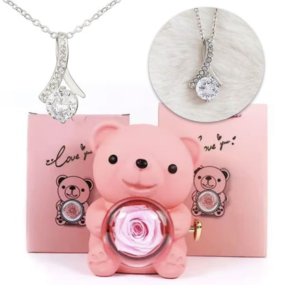 Ewige Teddy Rosenbox mit edler Band-Halskette