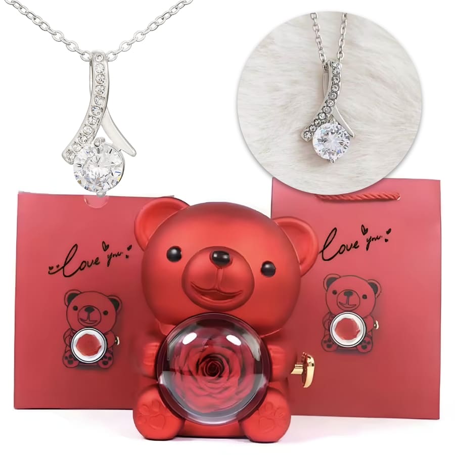 Ewige Teddy Rosenbox mit edler Band-Halskette