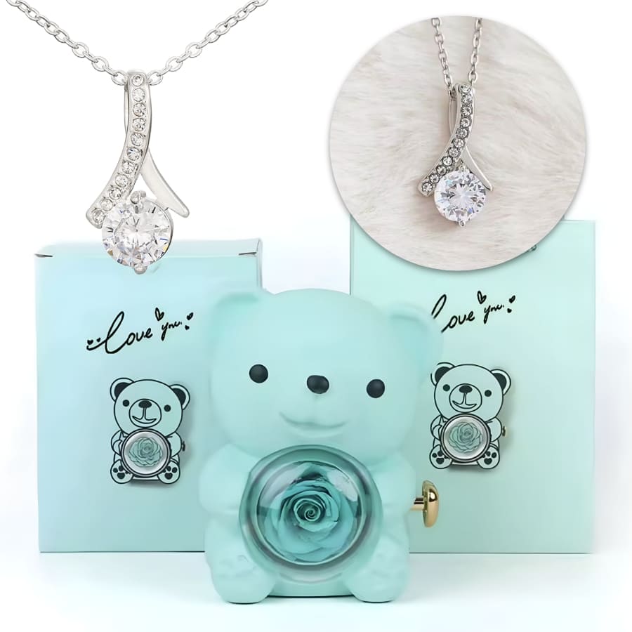 Ewige Teddy Rosenbox mit edler Band-Halskette