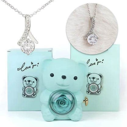 Ewige Teddy Rosenbox mit edler Band-Halskette