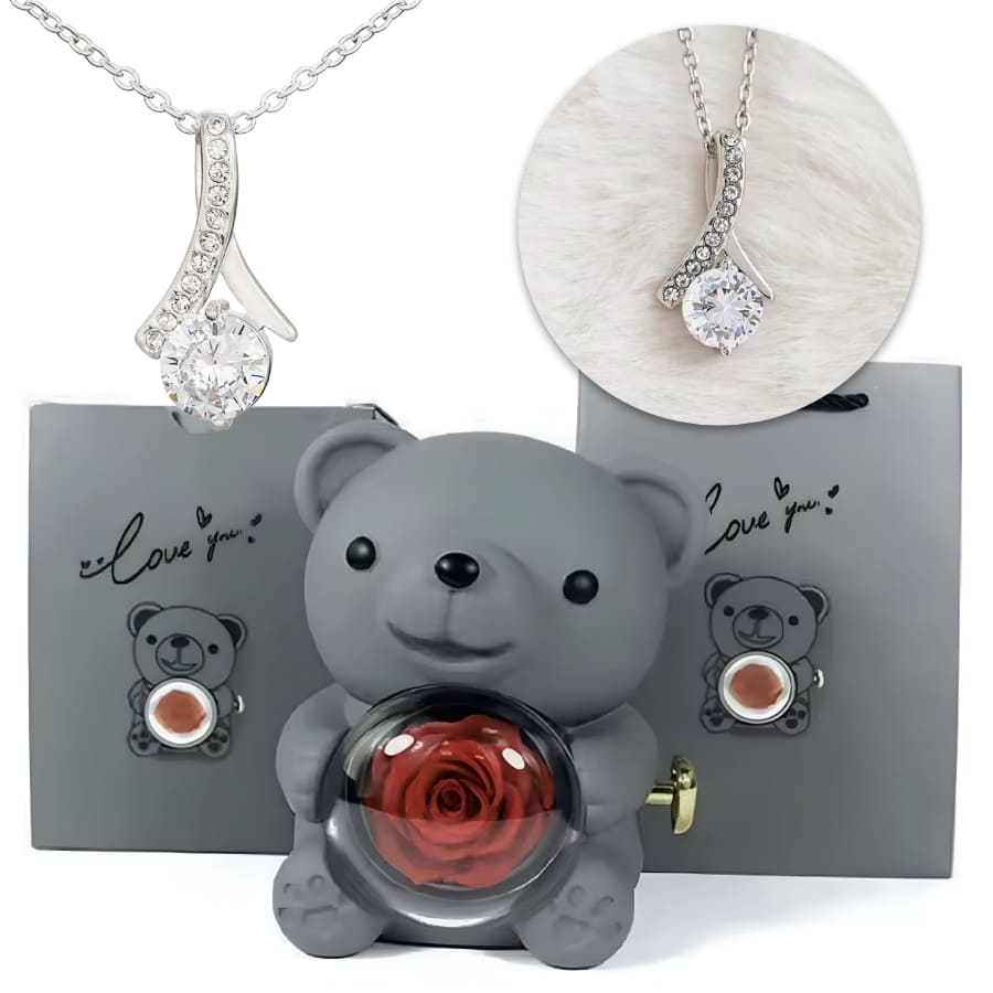 Ewige Teddy Rosenbox mit edler Band-Halskette