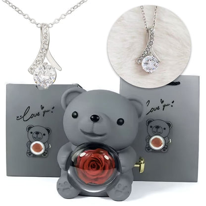 Ewige Teddy Rosenbox mit edler Band-Halskette