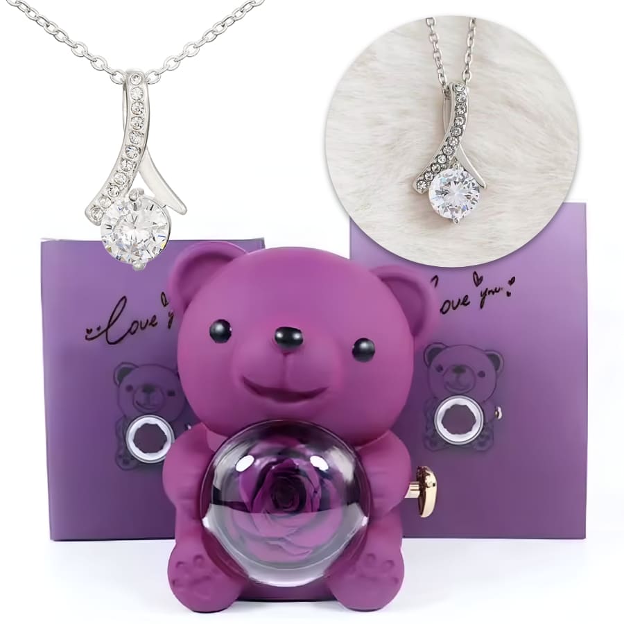 Ewige Teddy Rosenbox mit edler Band-Halskette