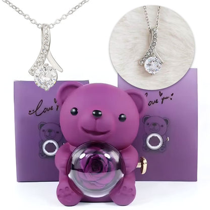 Ewige Teddy Rosenbox mit edler Band-Halskette