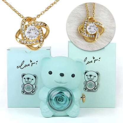 Ewige Teddy Rosenbox mit edler Knoten-Halskette