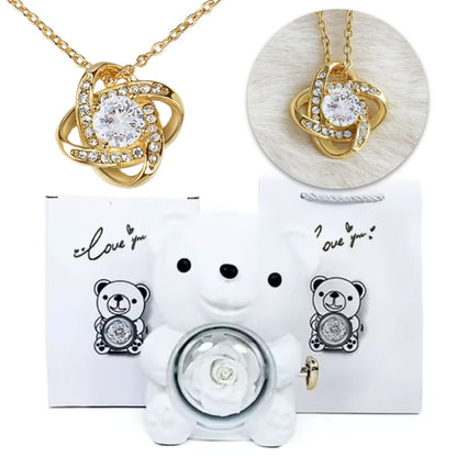 Ewige Teddy Rosenbox mit edler Knoten-Halskette