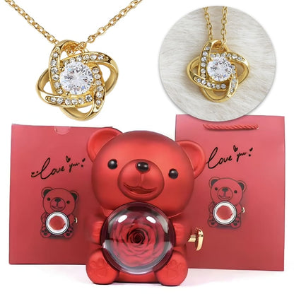 Ewige Teddy Rosenbox mit edler Knoten-Halskette