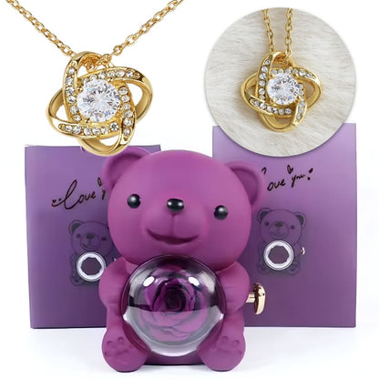 Ewige Teddy Rosenbox mit edler Knoten-Halskette