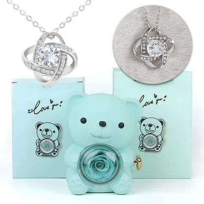 Ewige Teddy Rosenbox mit edler Knoten-Halskette