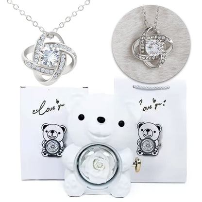 Ewige Teddy Rosenbox mit edler Knoten-Halskette