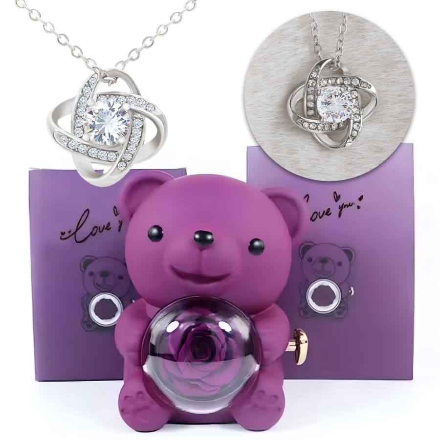 Ewige Teddy Rosenbox mit edler Knoten-Halskette