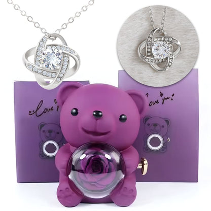 Ewige Teddy Rosenbox mit edler Knoten-Halskette