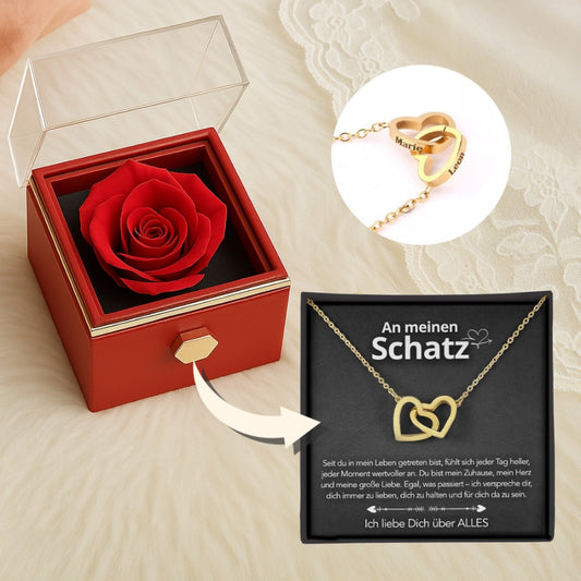LoveBox Deluxe – Ewige Rose mit Herzschmuck & Botschaft