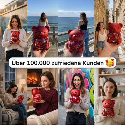Ewige Teddy Rosenbox mit gravierter Doppelherz-Halskette