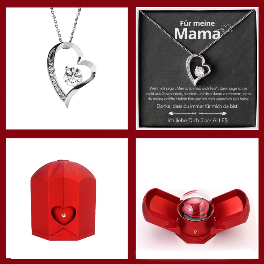 An meine Mama – Ewige Rose mit Herzkette & liebevoller Karte