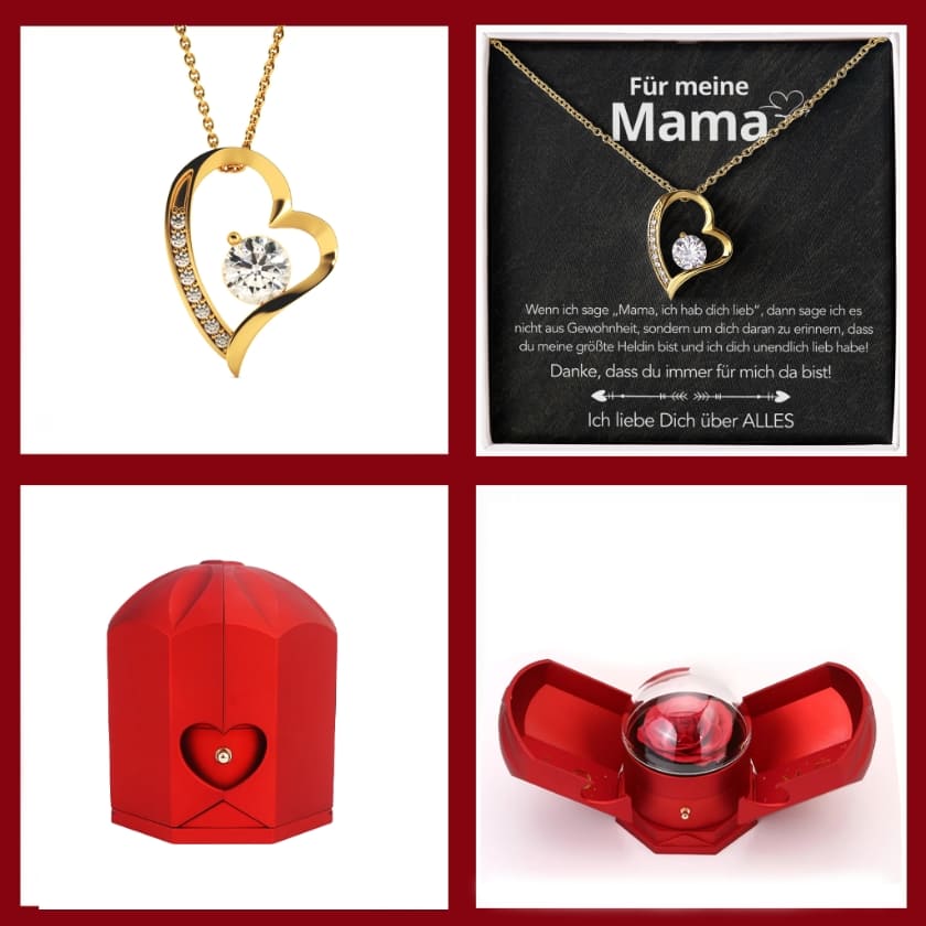 An meine Mama – Ewige Rose mit Herzkette & liebevoller Karte