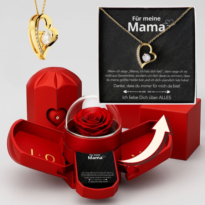 An meine Mama – Ewige Rose mit Herzkette & liebevoller Karte