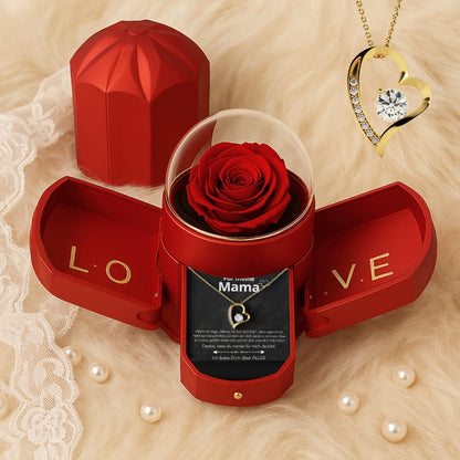 An meine Mama – Ewige Rose mit Herzkette & liebevoller Karte