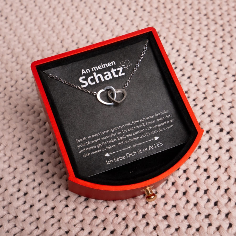 An meinen Schatz – Ewige Rose mit gravierter Doppelherz-Halskette & liebevoller Karte