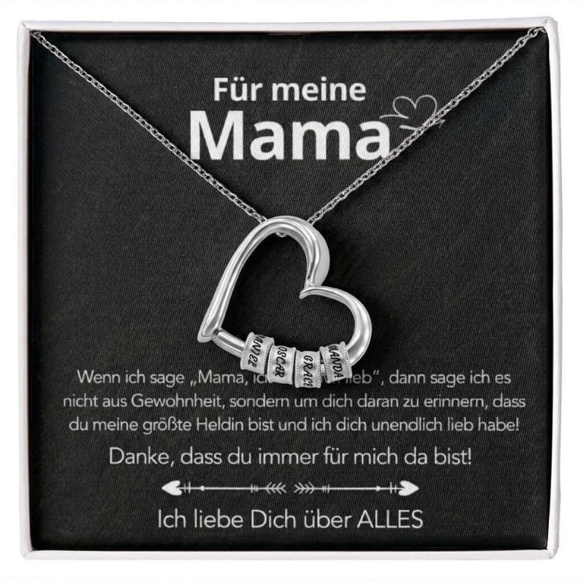 An meine Mama – Familien-Herz Halskette mit Namen & liebevoller Botschaft