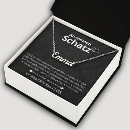 An meinen Schatz - Namenskette mit liebevoller Notiz
