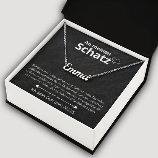 An meinen Schatz - Namenskette mit liebevoller Notiz
