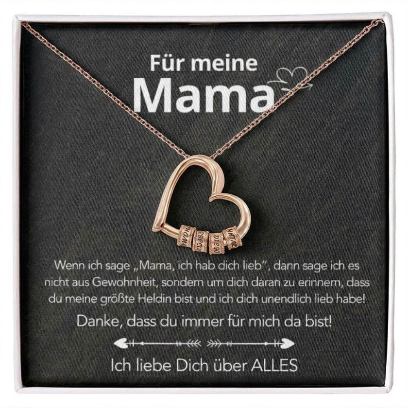 An meine Mama – Familien-Herz Halskette mit Namen & liebevoller Botschaft