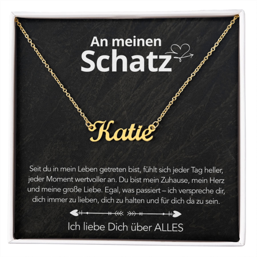 An meinen Schatz - Namenskette mit liebevoller Notiz