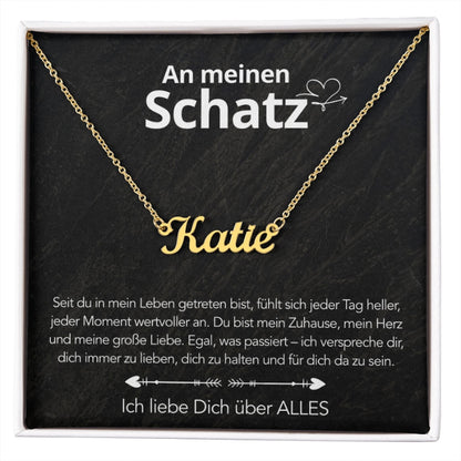 An meinen Schatz - Namenskette mit liebevoller Notiz