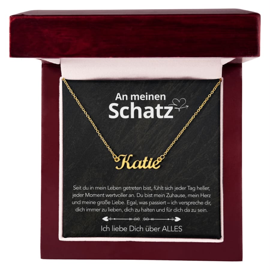 An meinen Schatz - Namenskette mit liebevoller Notiz