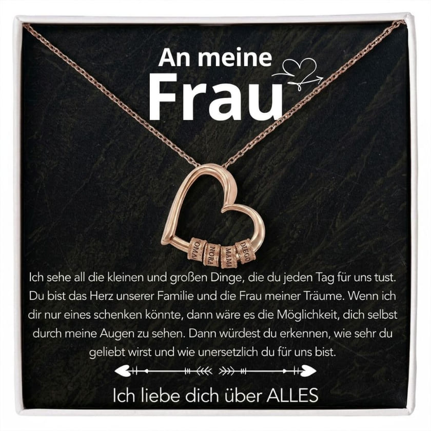 An meine Frau – Familien-Herz Halskette mit Namen & liebevoller Botschaft
