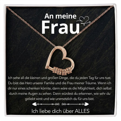 An meine Frau – Familien-Herz Halskette mit Namen & liebevoller Botschaft