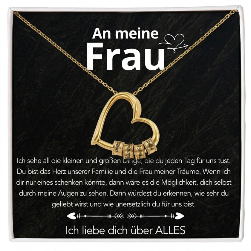 An meine Frau – Familien-Herz Halskette mit Namen & liebevoller Botschaft