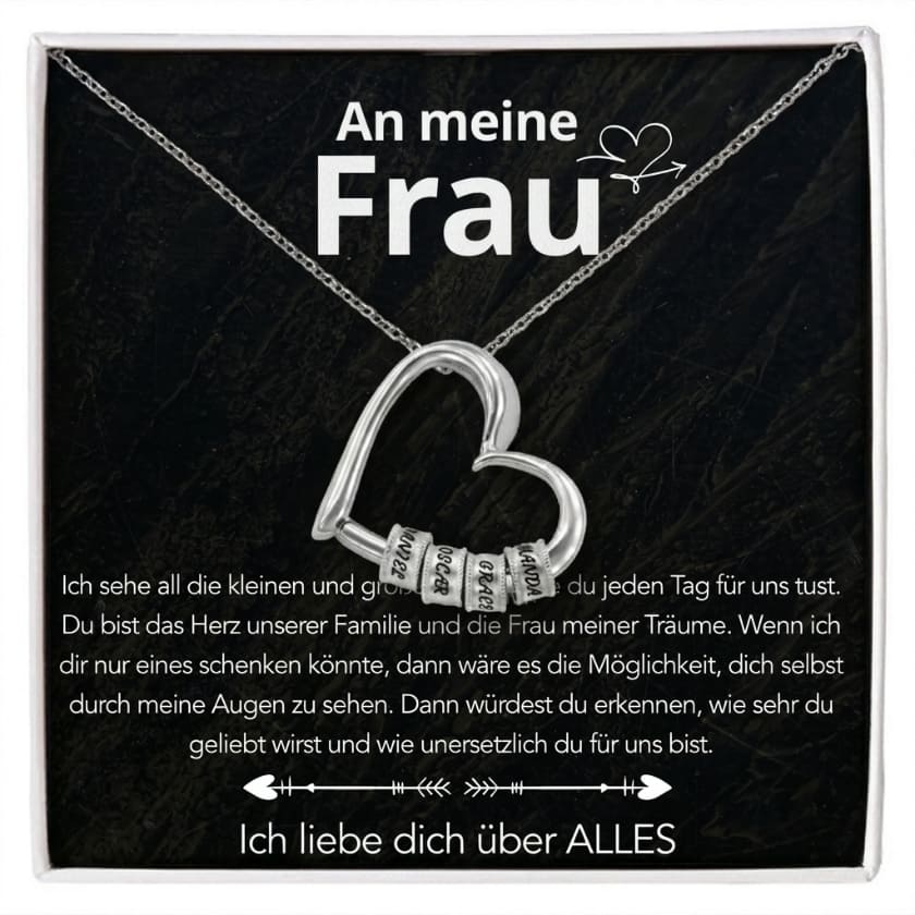 An meine Frau – Familien-Herz Halskette mit Namen & liebevoller Botschaft