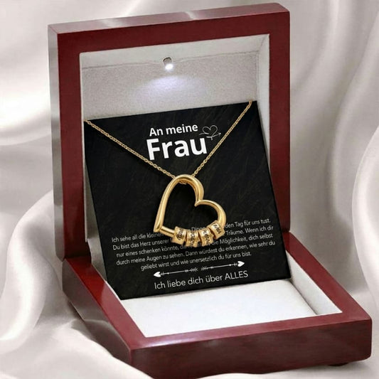 An meine Frau – Familien-Herz Halskette mit Namen & liebevoller Botschaft