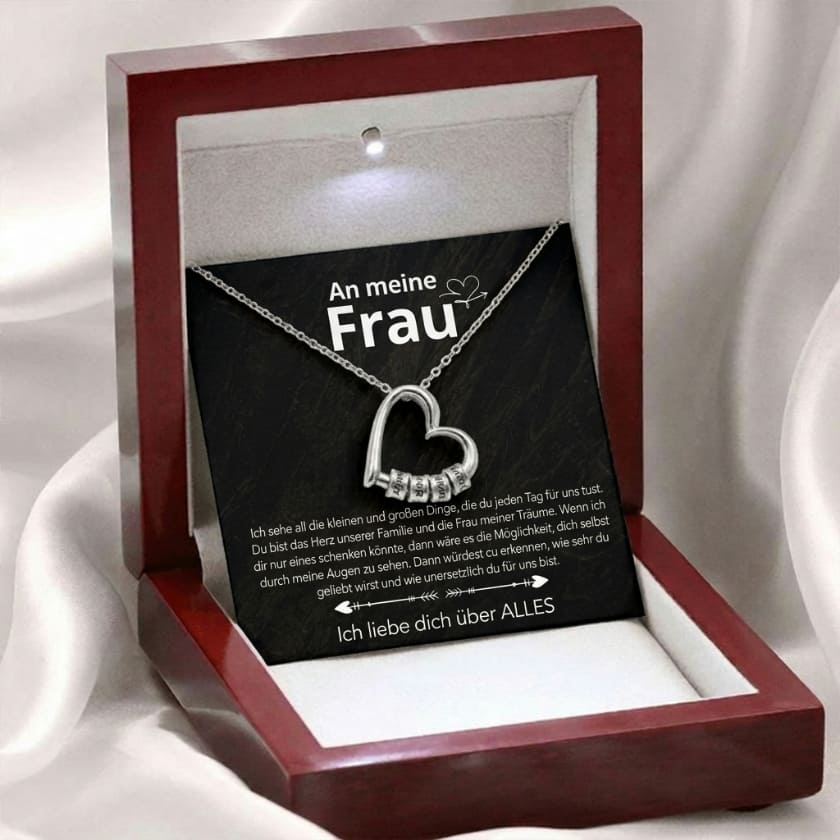 An meine Frau – Familien-Herz Halskette mit Namen & liebevoller Botschaft