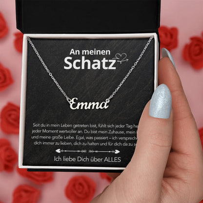 An meinen Schatz - Namenskette mit liebevoller Notiz