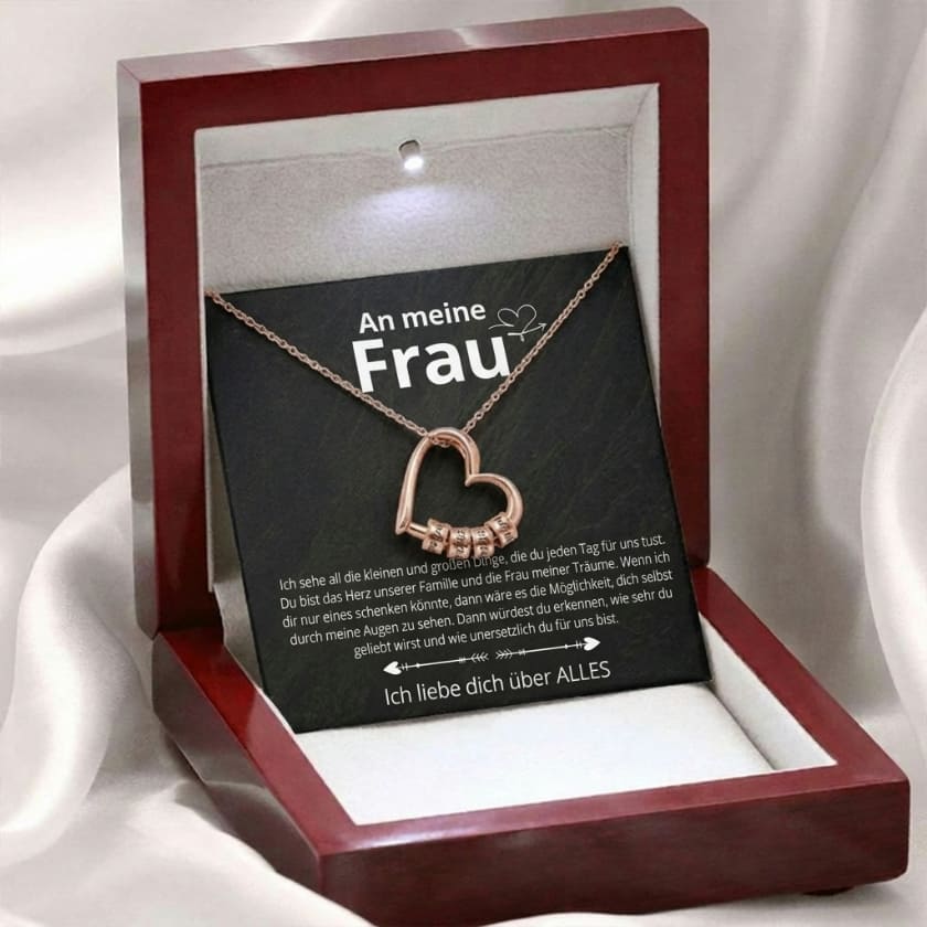 An meine Frau – Familien-Herz Halskette mit Namen & liebevoller Botschaft