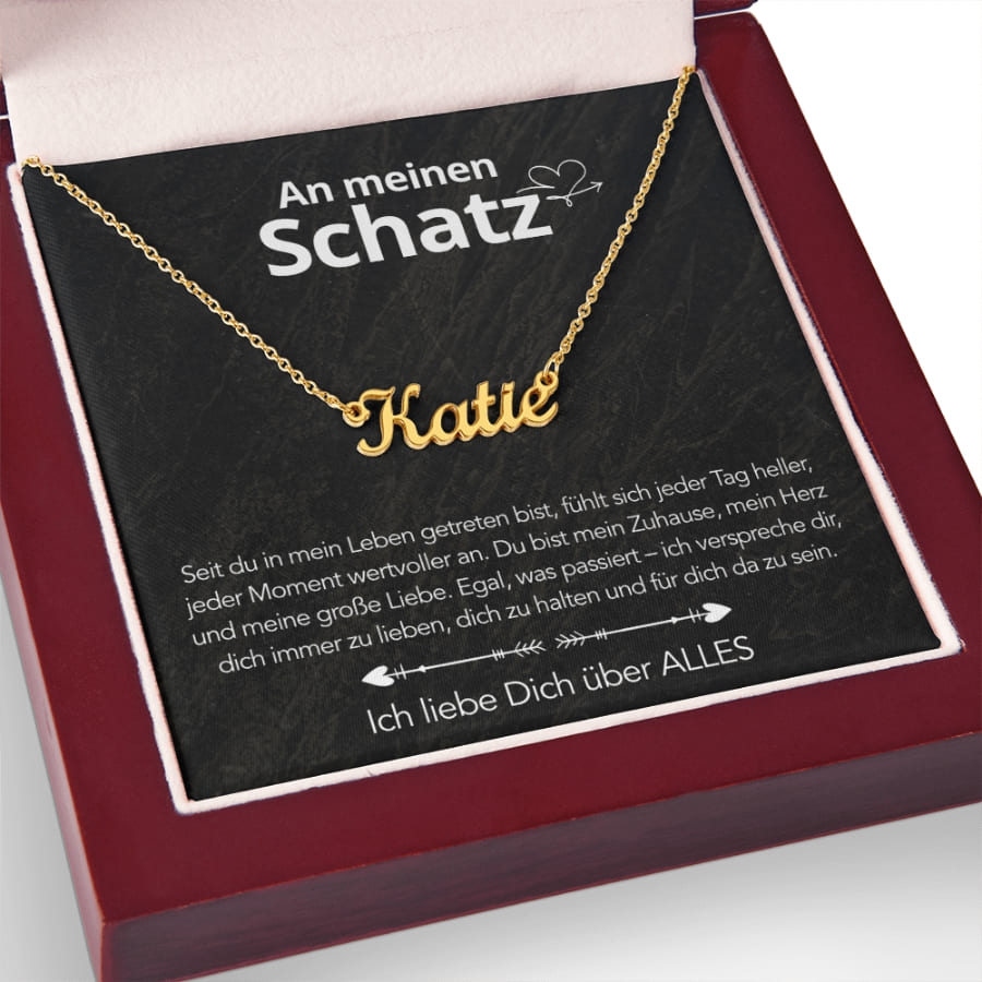 An meinen Schatz - Namenskette mit liebevoller Notiz